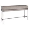 Sleek, corporate console table with two drawers and nickel-finished legs