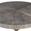 Dark walnut veneered round coffee table with brass legs