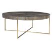 Dark walnut veneered round coffee table with brass legs