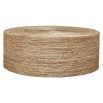 Round coffee table covered in natural rope weave