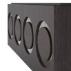 Four-door ebony oak sideboard with 60s-inspired circular cut-outs in reflective black lacquer