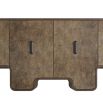 Sculptural oak veneered credenza with staggered bronze iron handles