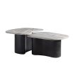 Set of two coffee tables with black wooden base and marble finish top