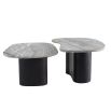 Set of two coffee tables with black wooden base and marble finish top