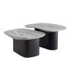 Set of two coffee tables with black wooden base and marble finish top