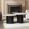 Set of two coffee tables with black wooden base and marble finish top