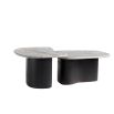 Set of two coffee tables with black wooden base and marble finish top