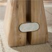 Entryway table with round white marble top and smooth wooden base