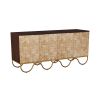 Credenza with wavy brass base, veneer shell doors and wood panel case