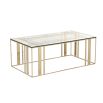 Modern coffee table with polished brass finish and tempered glass surface