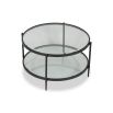 Sturdy coffee table with circular frame and brushed bronze finish