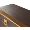 Stylish chest of drawers with dark brown veneer and brass handles