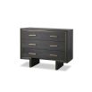 Black wooden chest with three drawers and brass handles