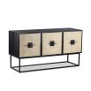 Sophisticated sideboard with beige shagreen top and black solid wood frame