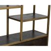 Brass structure shelving unit with two dark wood drawers