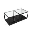 Black marble base coffee table with cube silhouette and glass top