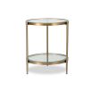 Brass frame round side table with glass top and glass shelf