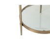 Brass frame round side table with glass top and glass shelf