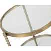 Brass frame round side table with glass top and glass shelf