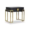 Black bedside with square brass legs and round brass handle