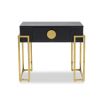 Black bedside with square brass legs and round brass handle