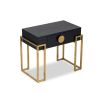 Black bedside with square brass legs and round brass handle