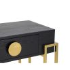 Black bedside with square brass legs and round brass handle