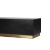 Bold black tv unit with two cupboards and brushed brass base