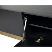 Bold black tv unit with two cupboards and brushed brass base