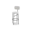 boucle upholstered bar stool with black framework base