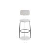 boucle upholstered bar stool with black framework base