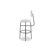 boucle upholstered bar stool with black framework base