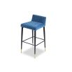 dazzling blue velvet bar stool with fluting details and brass capped feet