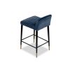 Elegant blue velvet upholstered counter stool with fluted details and brass capped feet