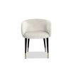 low back wrap around dining chair in white velvet with black legs and brass capped feet