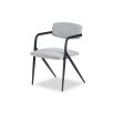 grey dining chair with black frame, slanted legs and armrests 