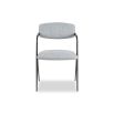 grey dining chair with black frame, slanted legs and armrests 