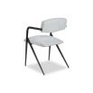 grey dining chair with black frame, slanted legs and armrests 