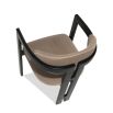 Smooth taupe upholstered chair with three black leg design