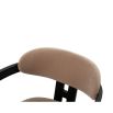 Smooth taupe upholstered chair with three black leg design