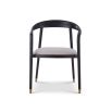 Minimal rounded back chair with grey upholstered seat cushion