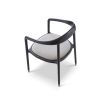 Minimal rounded back chair with grey upholstered seat cushion