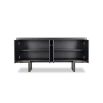 Sleek black sideboard with brass handles and frame