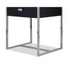 Black wood drawer bedside table with nickel framing and handle