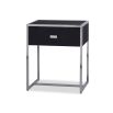 Black wood drawer bedside table with nickel framing and handle