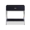 Sleek black ash veneer side table with lower shelf and drawer with silver accents