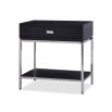 Sleek black ash veneer side table with lower shelf and drawer with silver accents