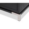 Black veneer two drawer side table with round silver handles and silver feet