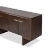 Dark brown wood veneered sideboard with brass handles and frame