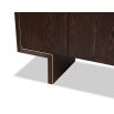 Dark brown wood veneered sideboard with brass handles and frame